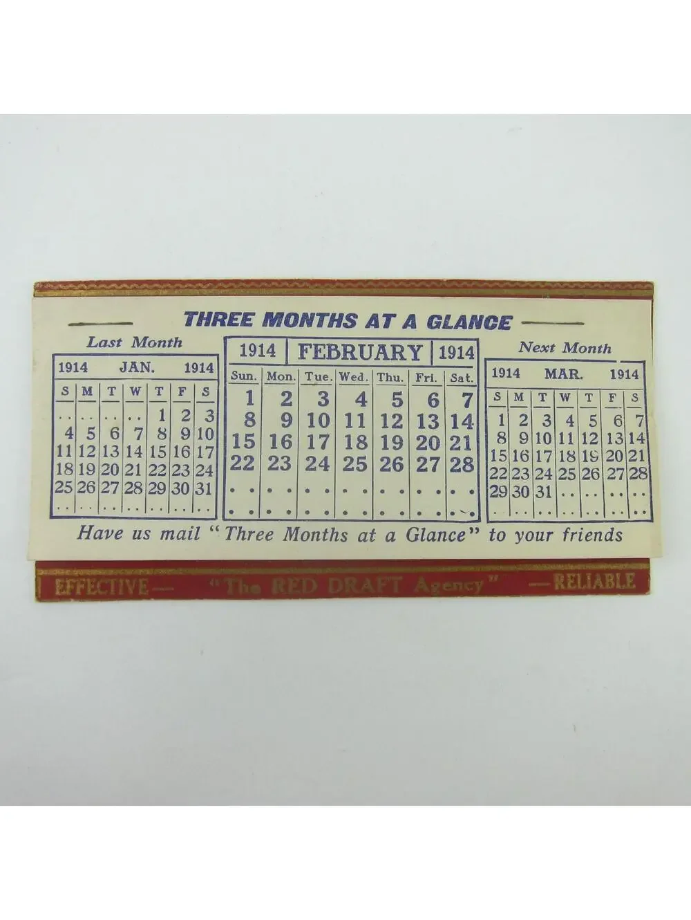 Antique 1914 Calendar Pad K. & M. Red Drafts Agency Debt Collection 4.75 x 2.5